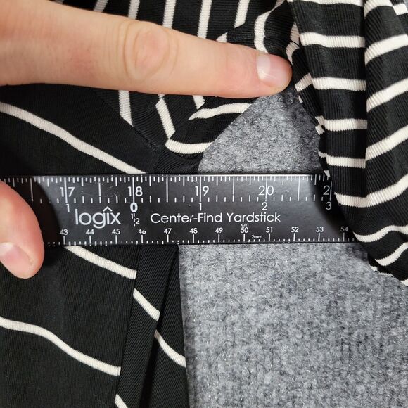 CHICOS TRAVELERS Black Striped Waterfall Slinky Knit Cardigan SIZE 1 US MEDIUM 8 - Picture 6 of 12